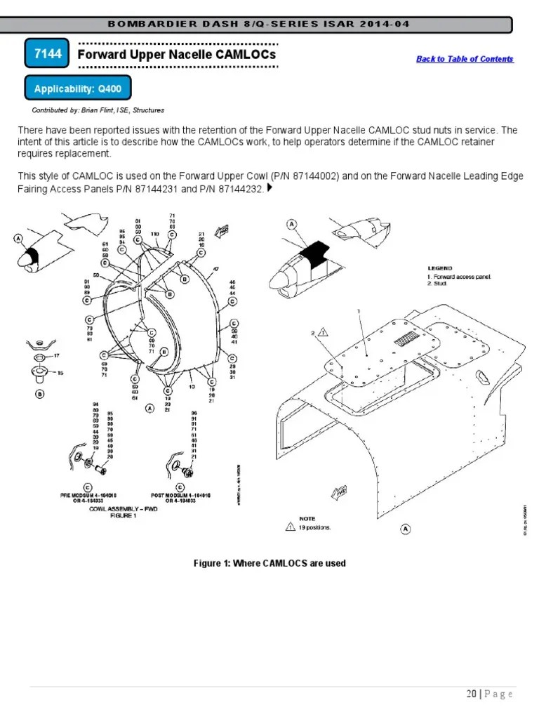 Forward Upper Nacelle Camlocs Applicability Q400 PDF Nut