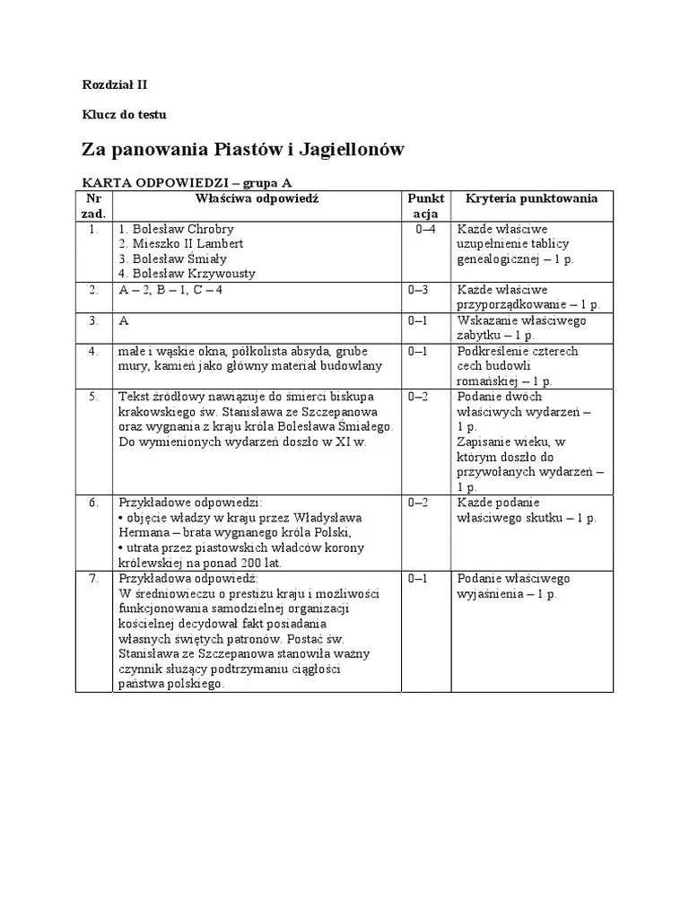 Za Panowania Piastów i Jagiellonów Odpowiedzi Wersja a Poznać