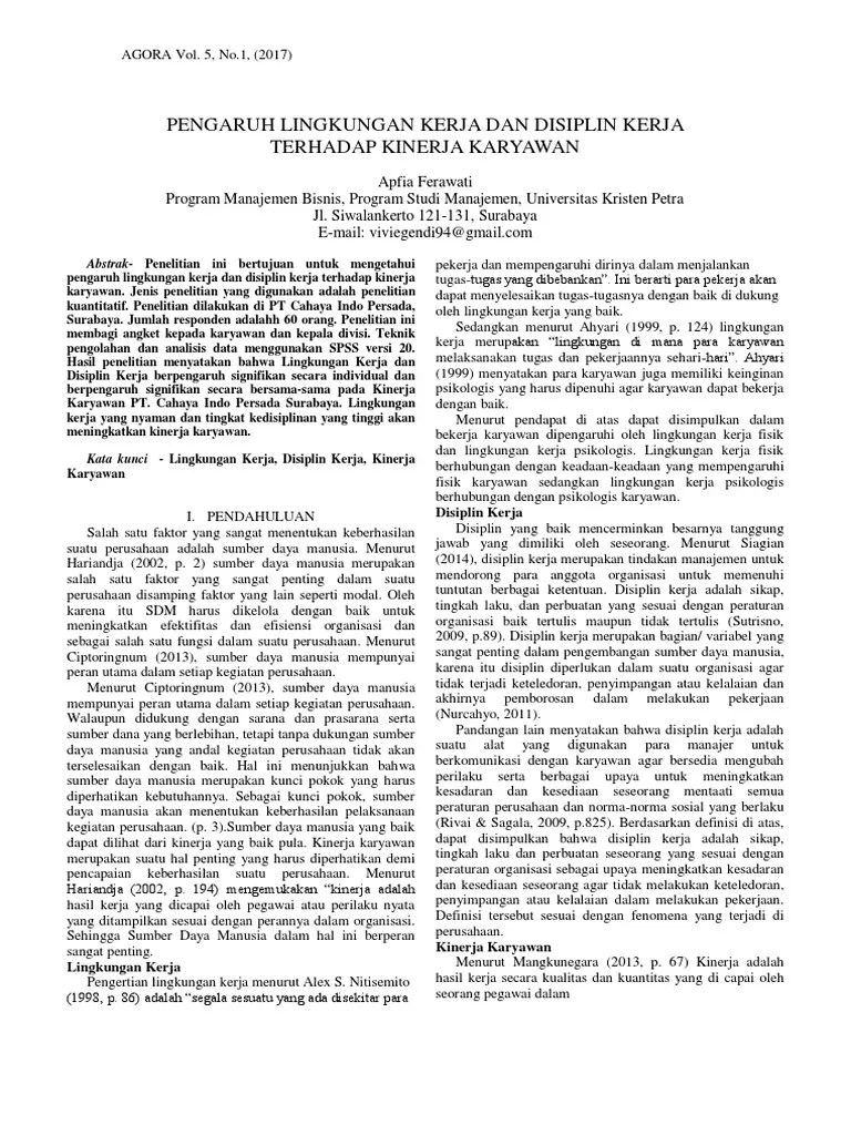 Jurnal Pengaruh Disiplin Kerja Dan Lingkungan Kerja Terhadap Kinerja