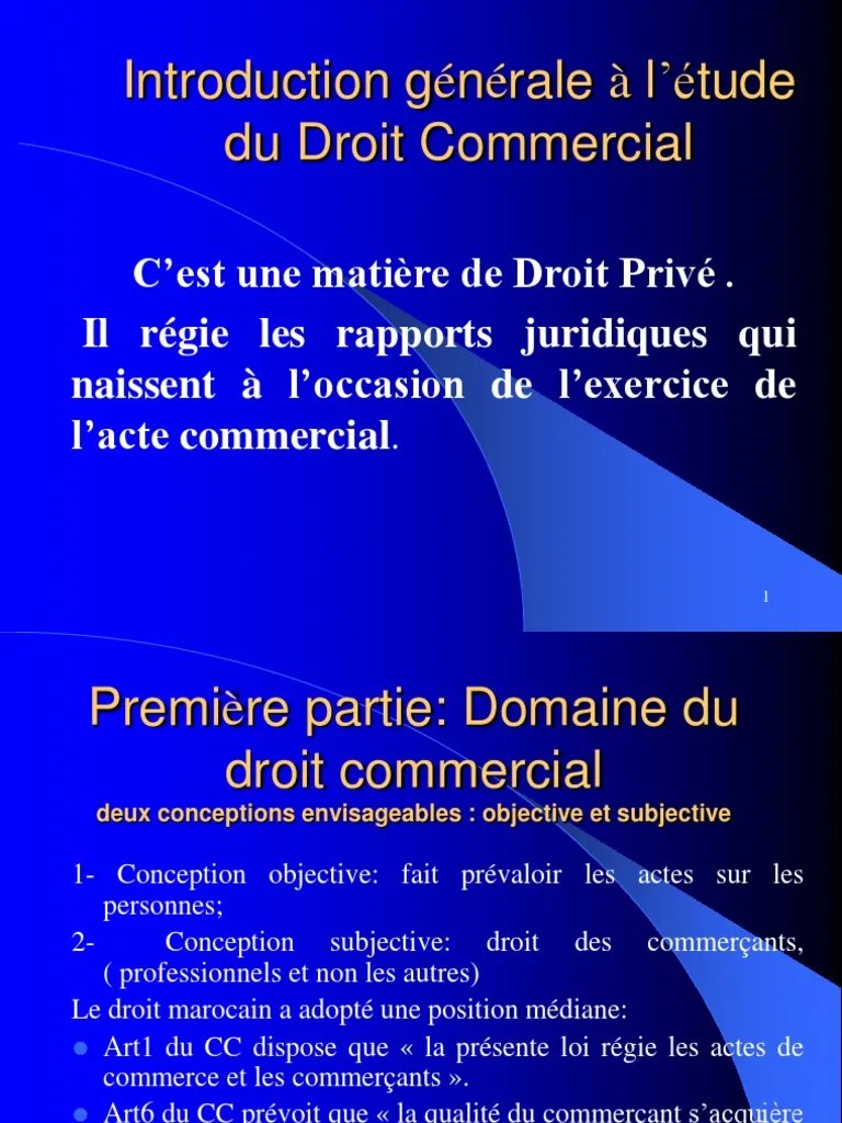 Introduction Générale À L&rsquo;étude Du Droit Commercial | PDF