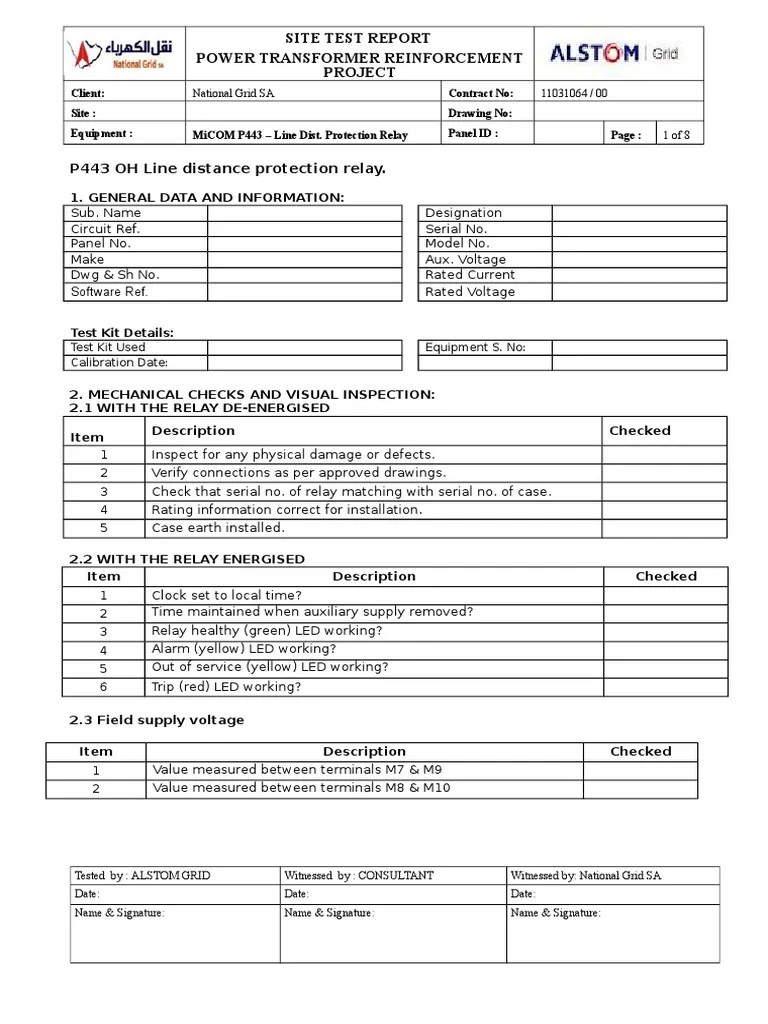 P443_Dist. Protn. Relay Test Format Relay Electric Power