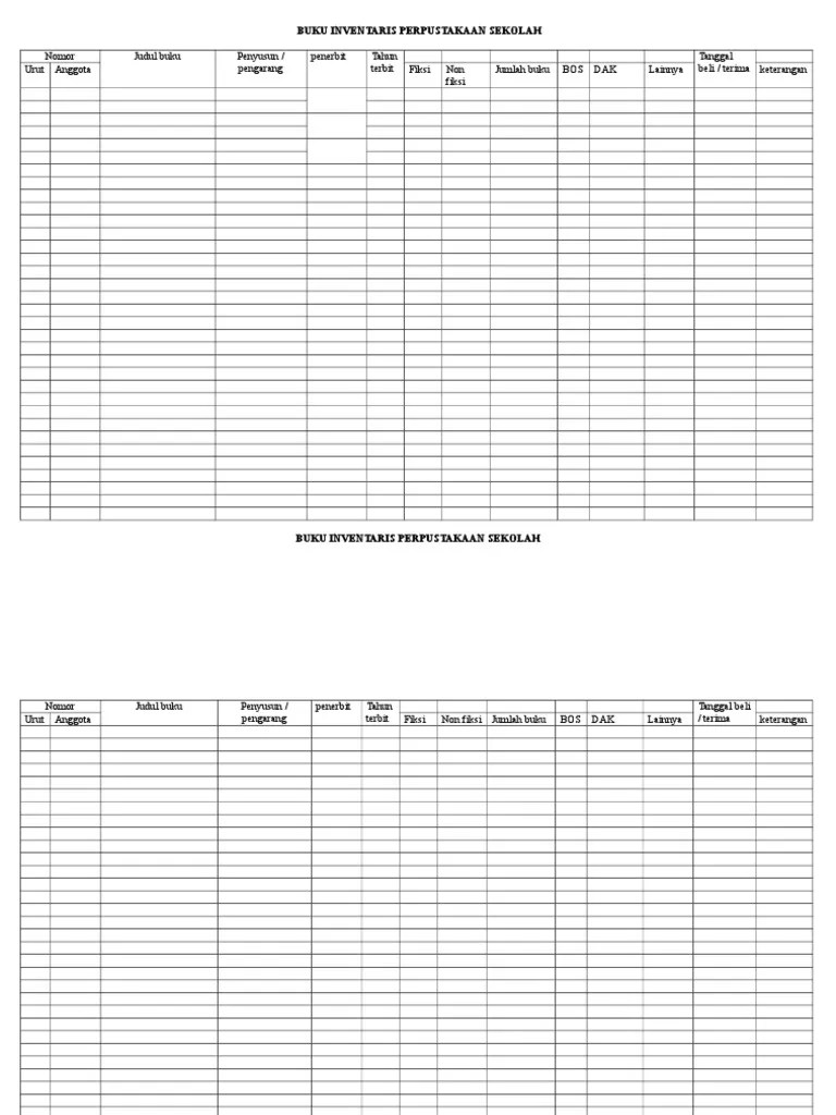 Buku Inventaris Perpustakaan Sekolah