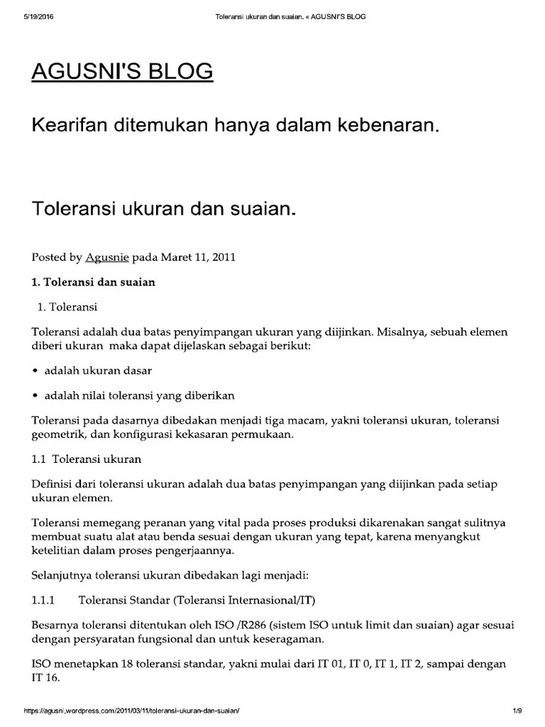 Toleransi Ukuran Dan Suaian | PDF