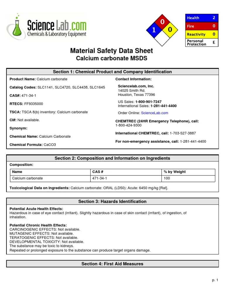 Whiting(CalciumCarbonate)MSDS Toxicity Fluorine