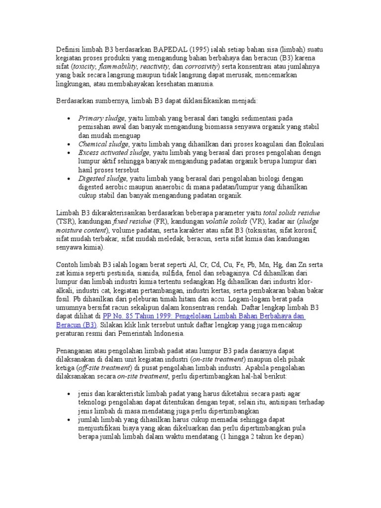 Definisi Limbah B3 Berdasarkan BAPEDAL | PDF