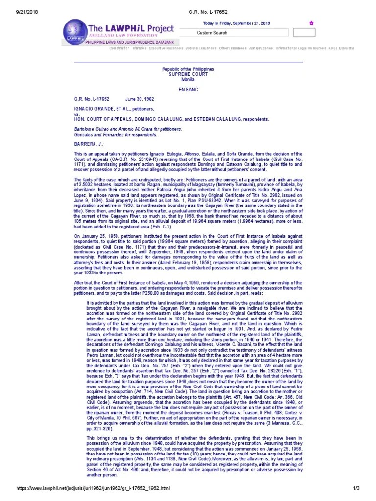 G.R. No. L17652 PDF Adverse Possession Statute Of Limitations