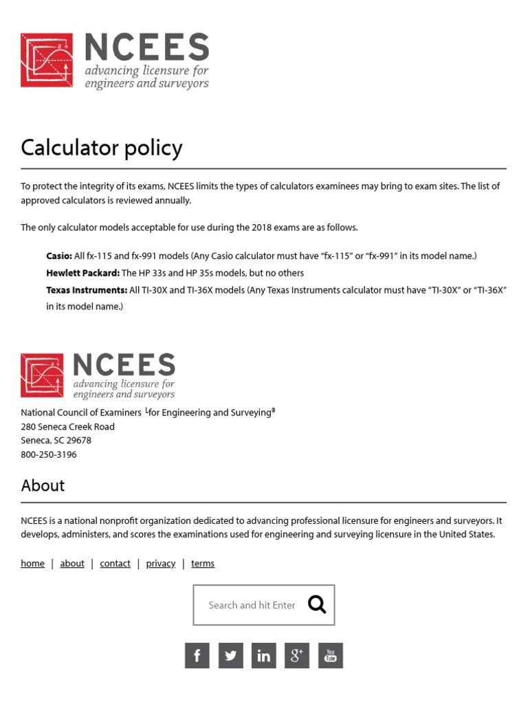 NCEES Calculator Policy PDF