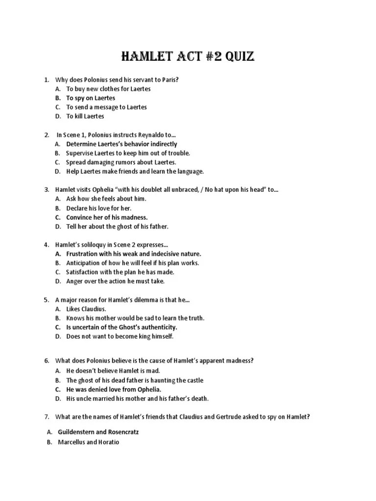 Hamlet Act 2 Quiz Hamlet Plays