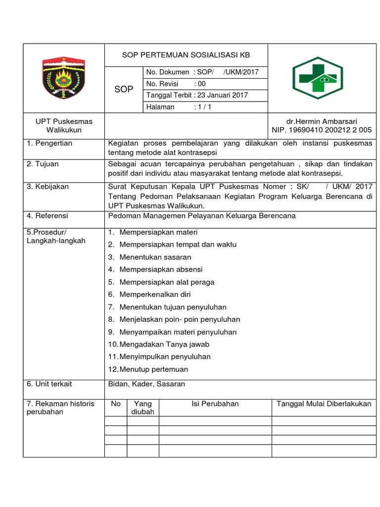 Sop Pertemuan Sosialisasi KB | PDF