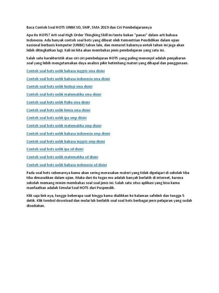 Contoh Soal Hots Matematika Sma Pdf