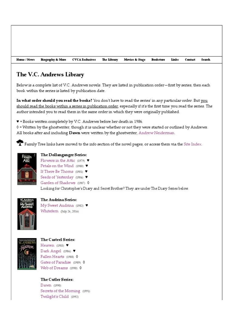 VC Andrews Book List | PDF | Books