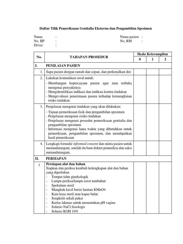 Daftar Tilik Pemeriksaan Genitalia Eksterna Dan