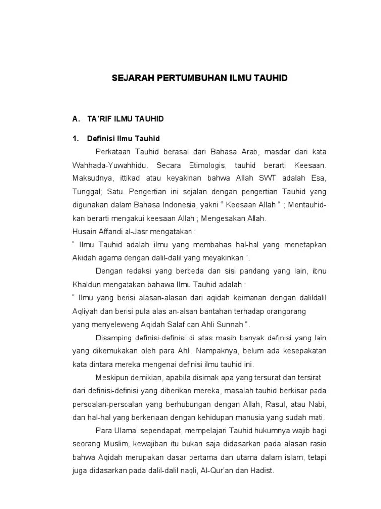 Sejarah Pertumbuhan Ilmu Tauhid