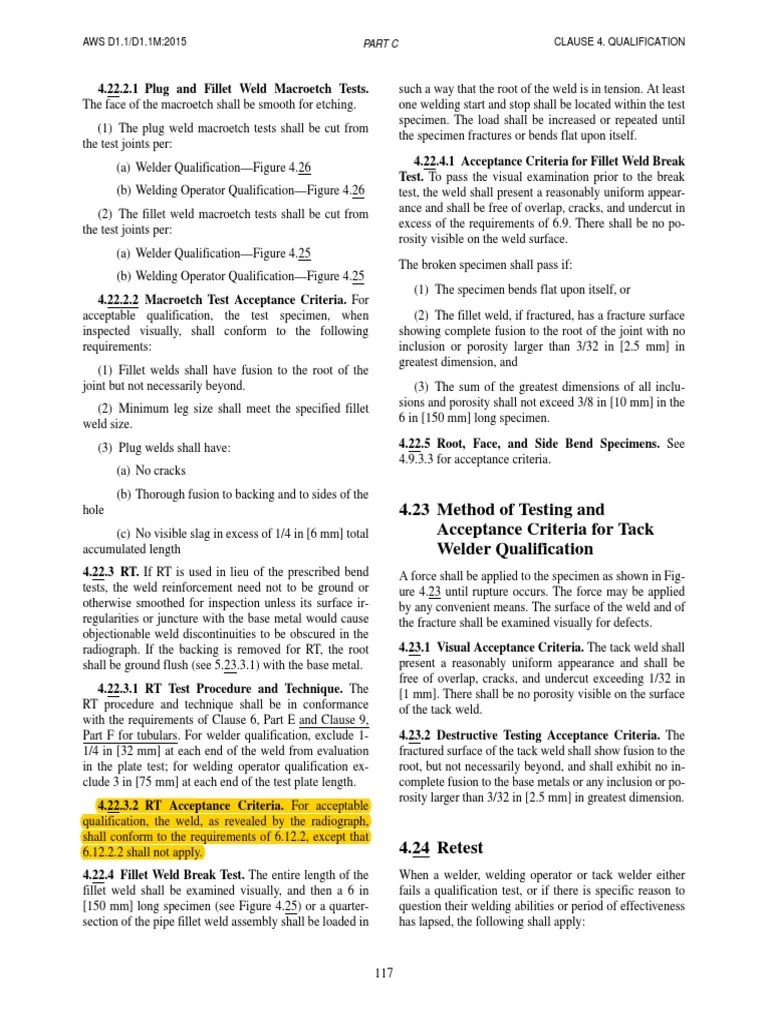 AWS D1.1 Acceptance Criteria for RT Welding Fracture