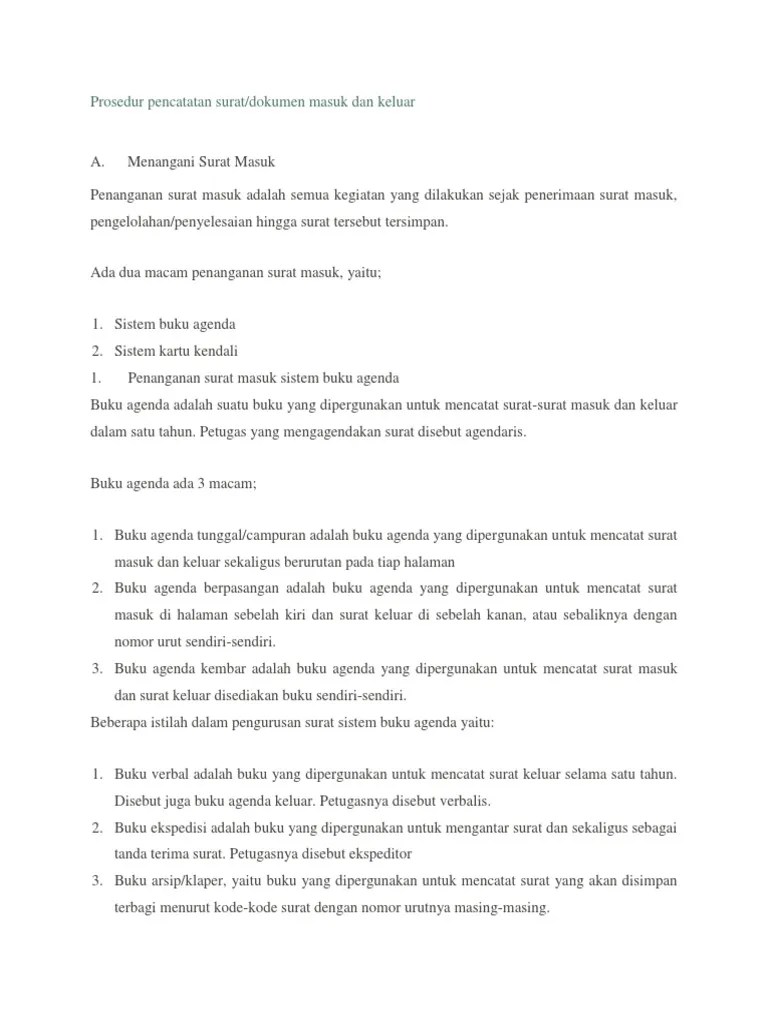 Prosedur Penanganan Surat Masuk Pada Sistem Buku Agenda – Berbagai Buku
