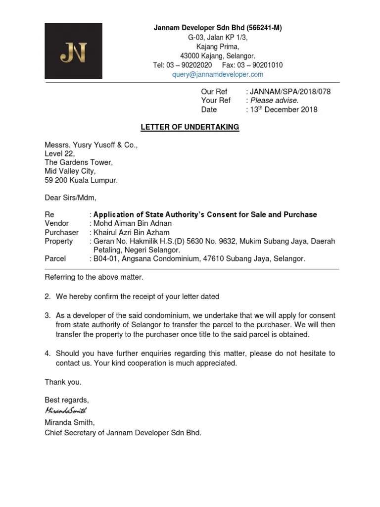 Letter Of Undertaking Mirandasmith