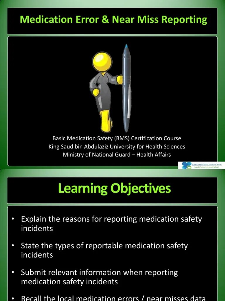 Medication Error & Near Miss Reporting PDF Medical Error Safety