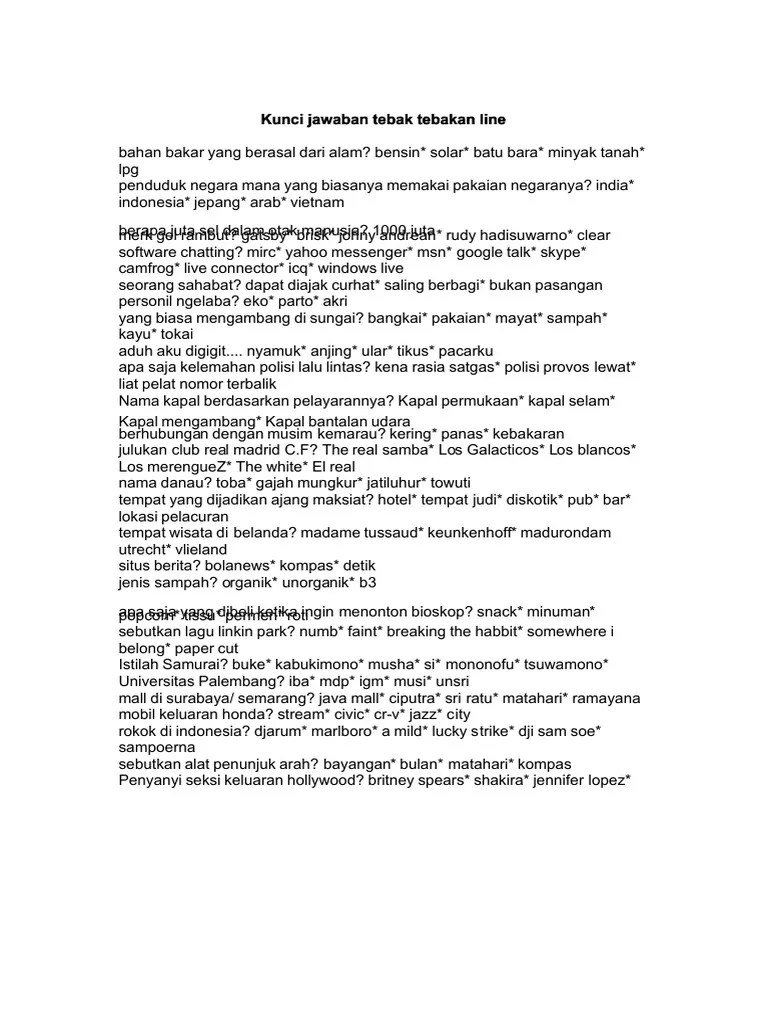 Kunci Jawaban Tebak Tebakan Line | PDF