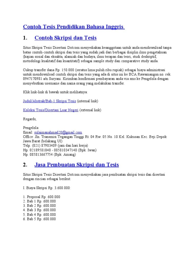 Contoh Tesis Pendidikan Bahasa Inggris | PDF
