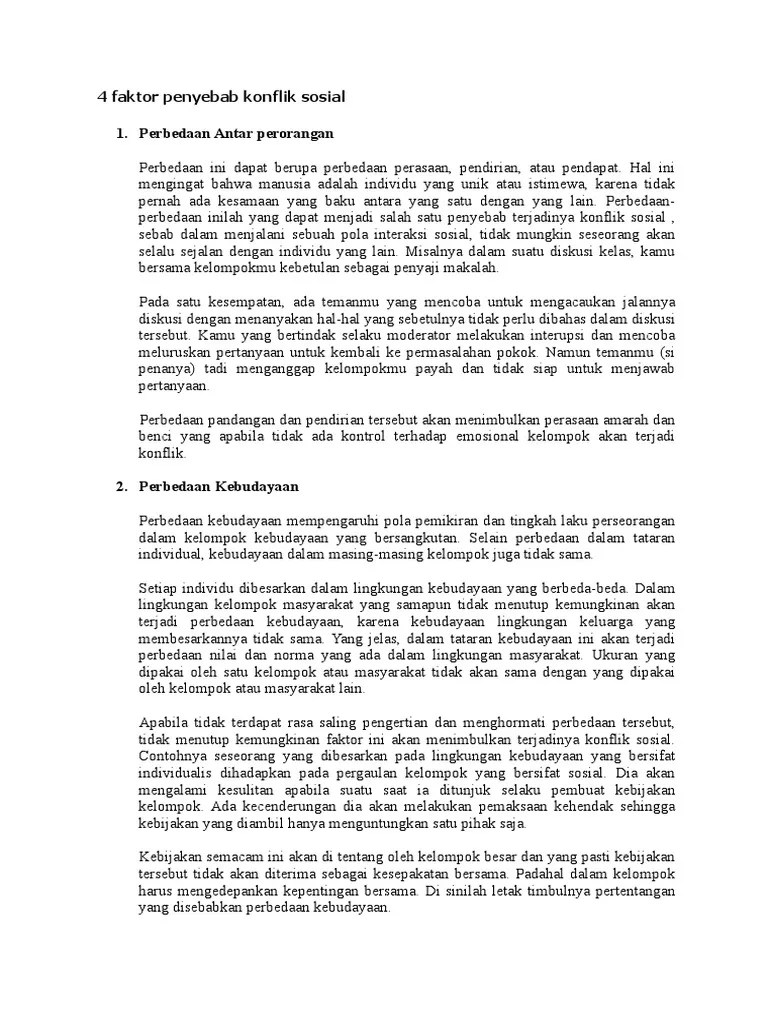 4 Faktor Penyebab Konflik Sosial | PDF