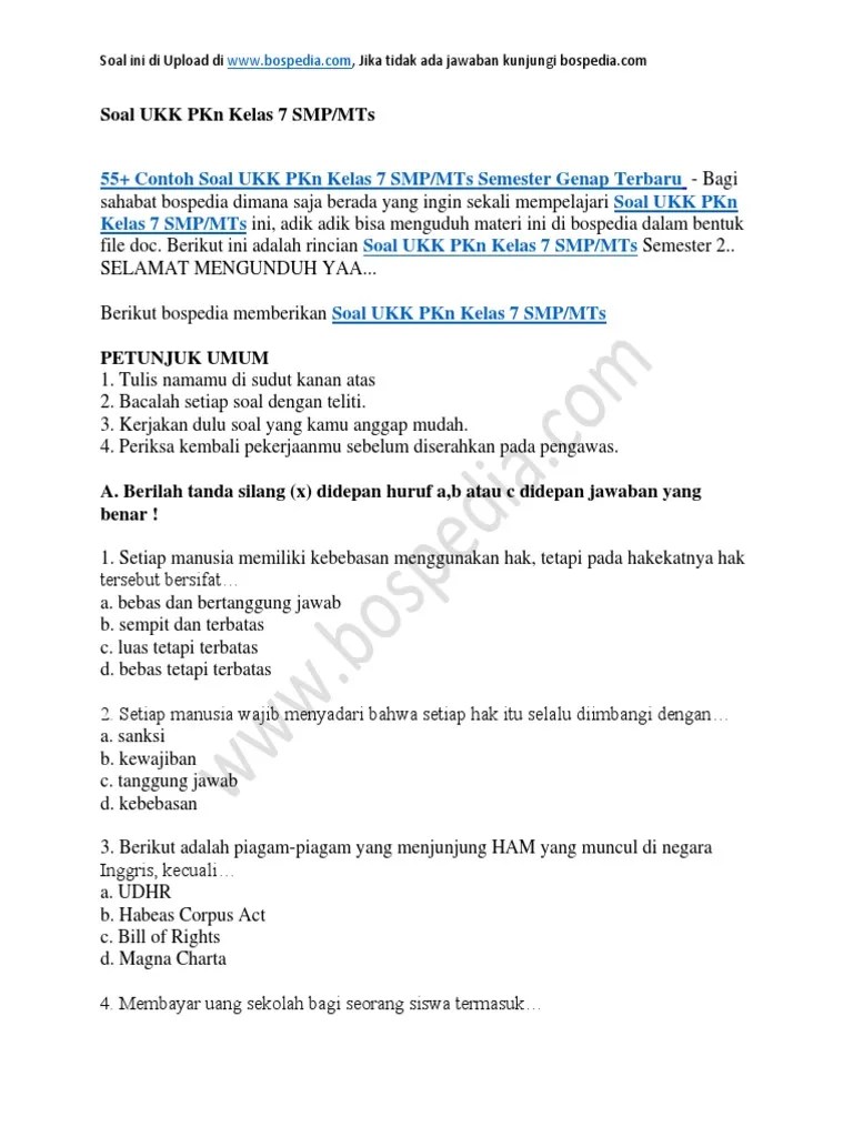 Contoh Soal Pkn Kelas 7 Semester 2 Contoh Soal Terbaru