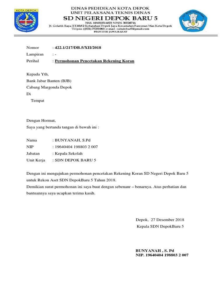 Permohonan Cetak Rekening Koran | PDF