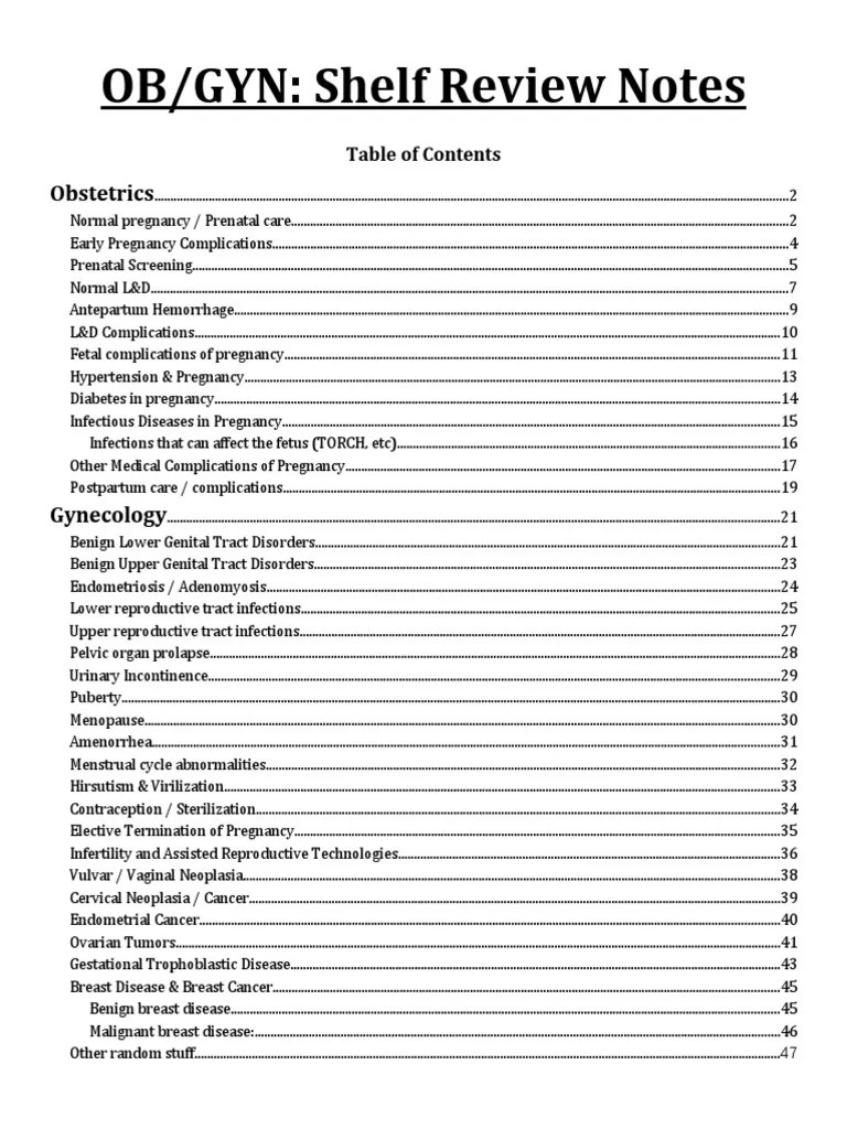 OB GYN Shelf Review Notes PDF PDF