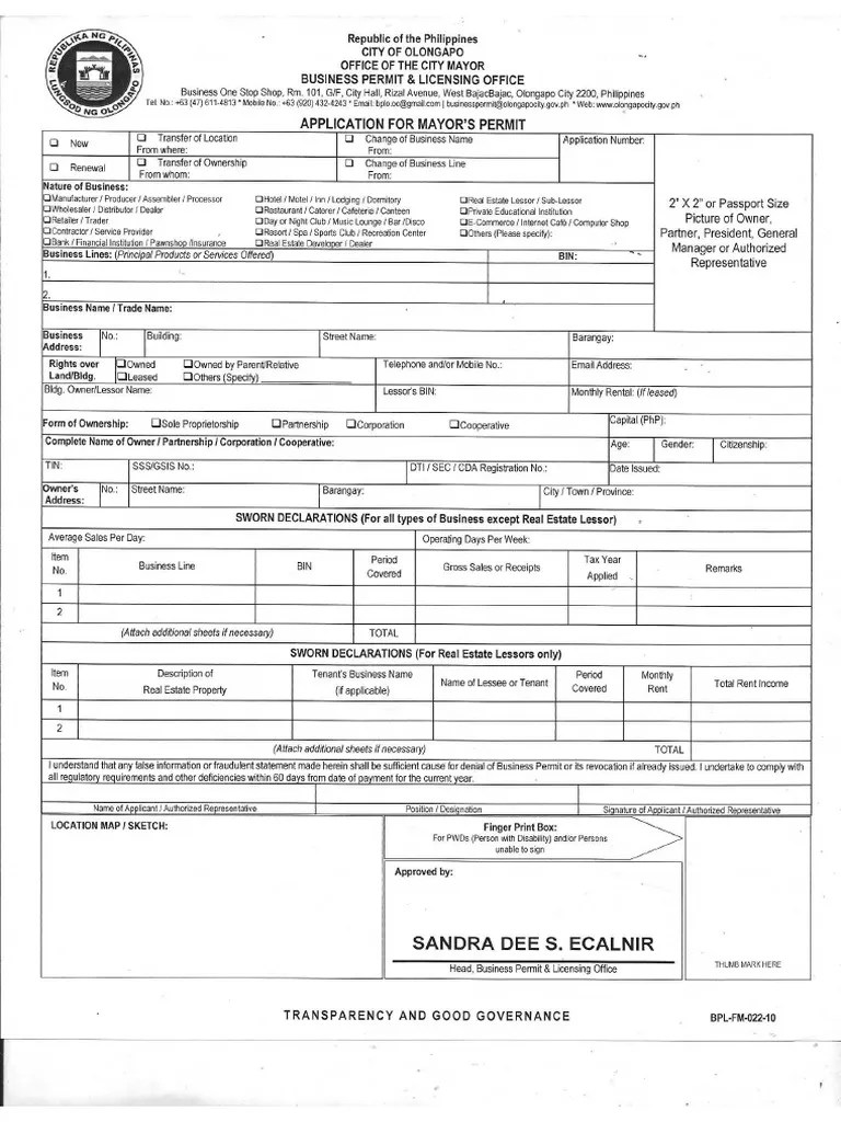 Application Form For Business Permit PDF