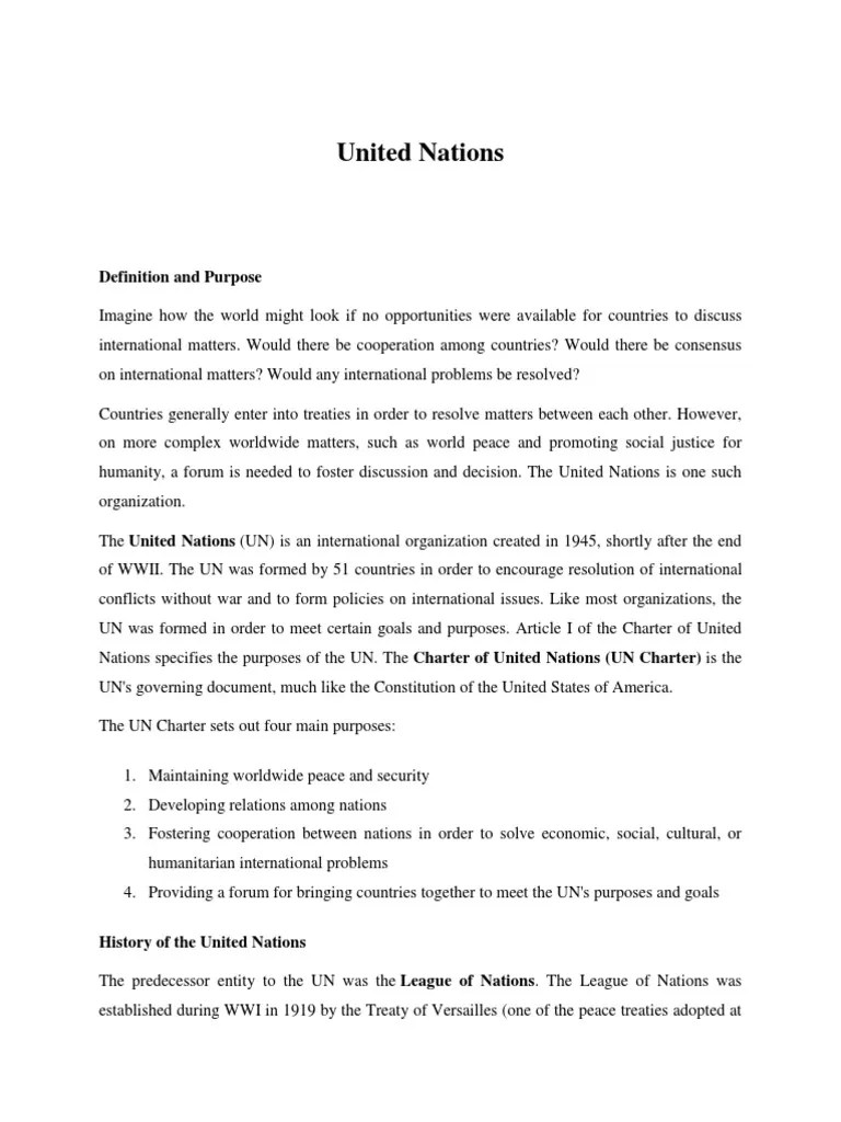 Definition and Purpose of The United Nations PDF European Union
