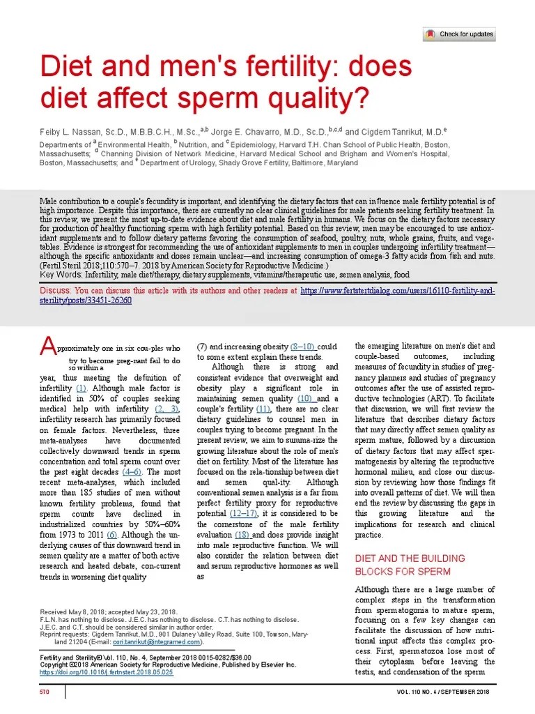 Diet and Men's Fertility Does Diet Affect Sperm Quality? PDF Omega