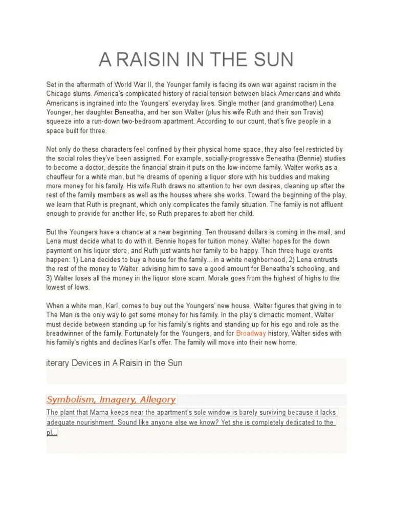 A Raisin in The Sun Symbolism, Imagery, Allegory PDF