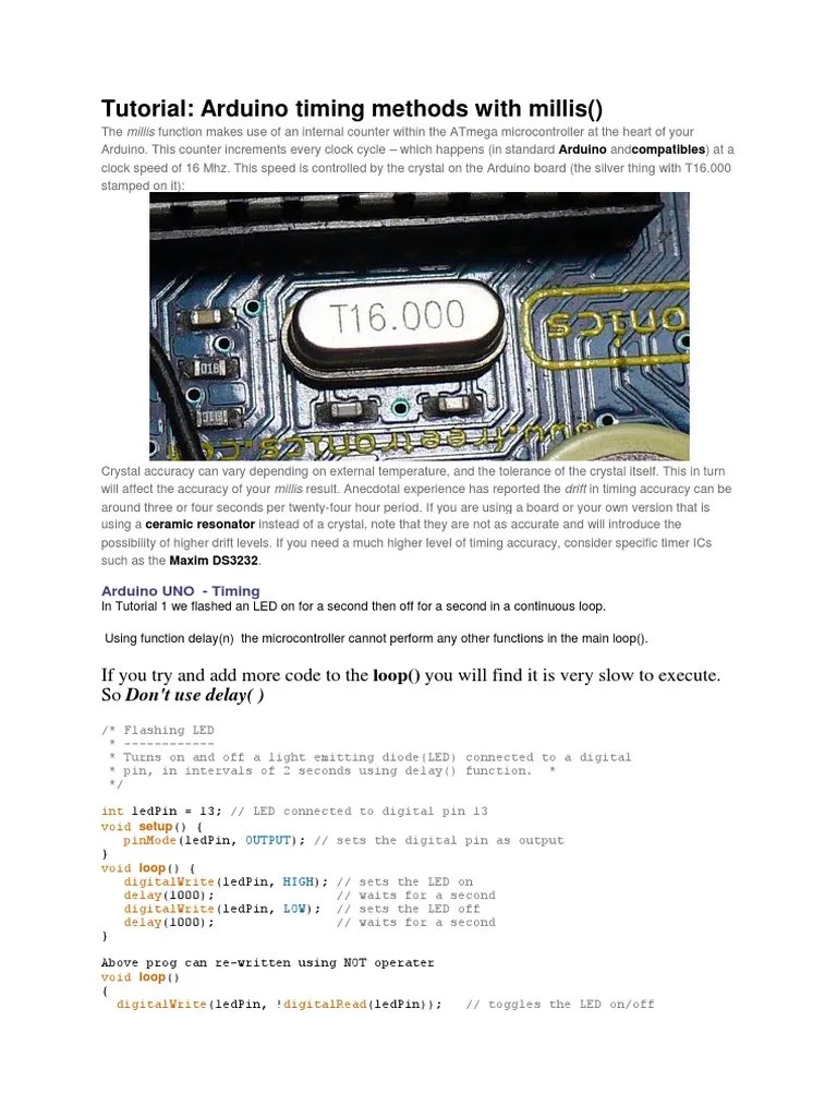 Millis For Arduino PDF Arduino Timer