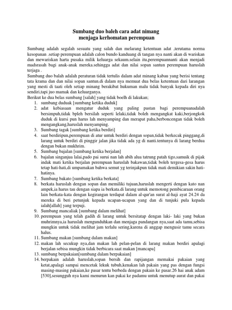 Sumbang Duo Baleh Cara Adat Nimang | PDF