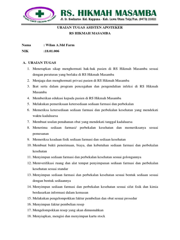 Uraian Tugas Asisten Apoteker – Beinyu.com
