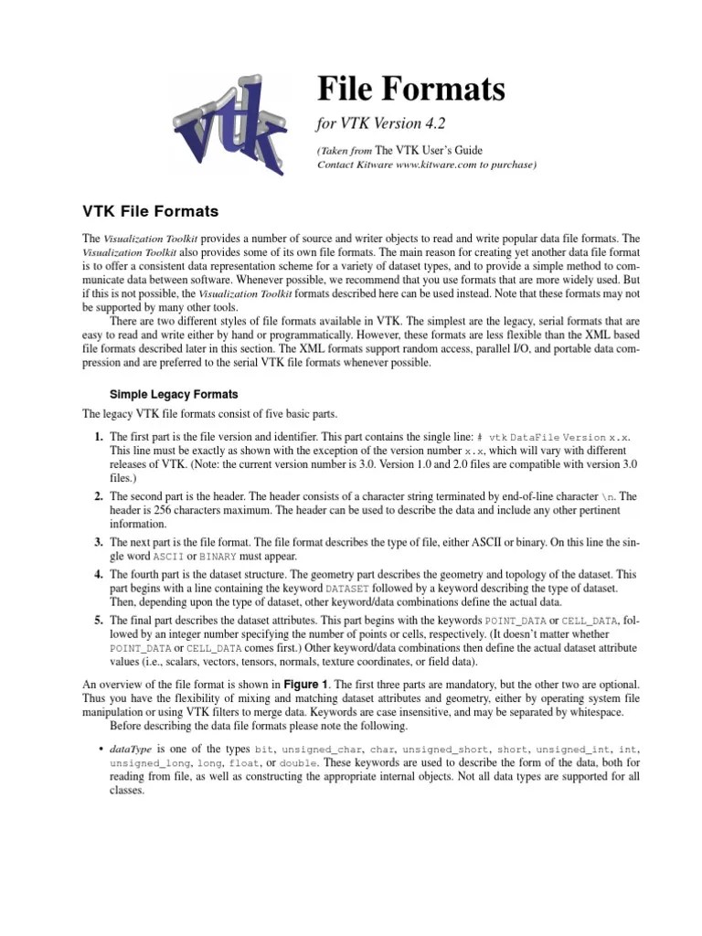 VTK File Formats PDF File Format Array Data Type