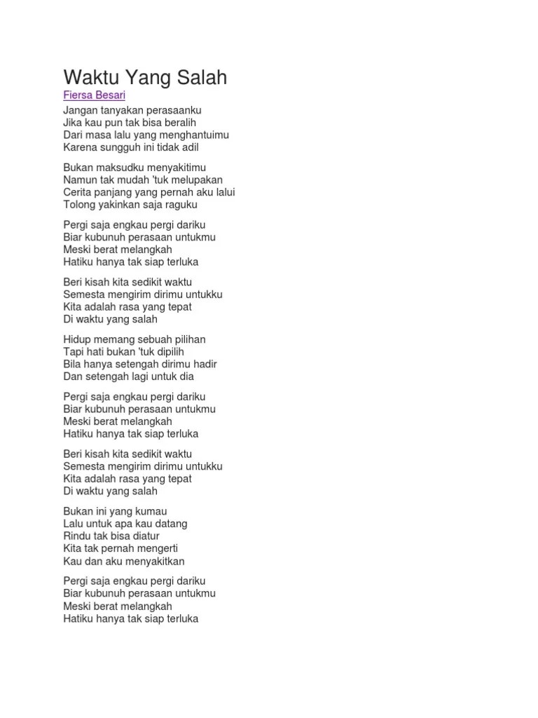 Waktu Yang Salah Lirik | PDF