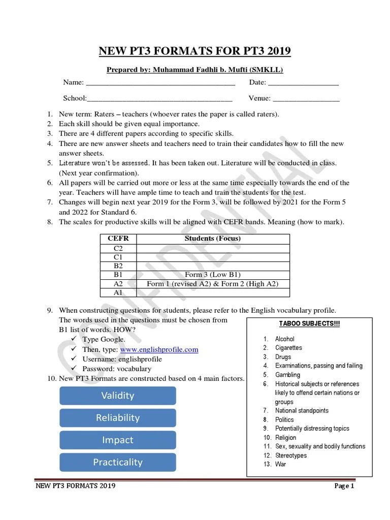 PT3 2019 (Latest Formats) Question Multiple Choice