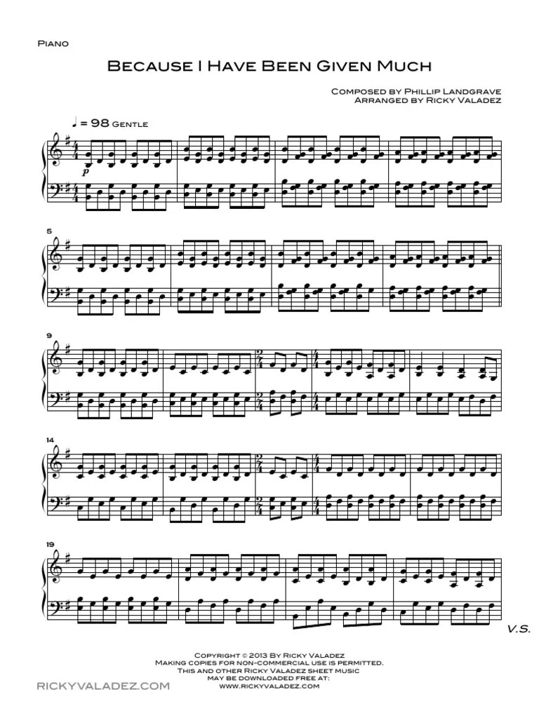 Because I Have Been Given Much Piano