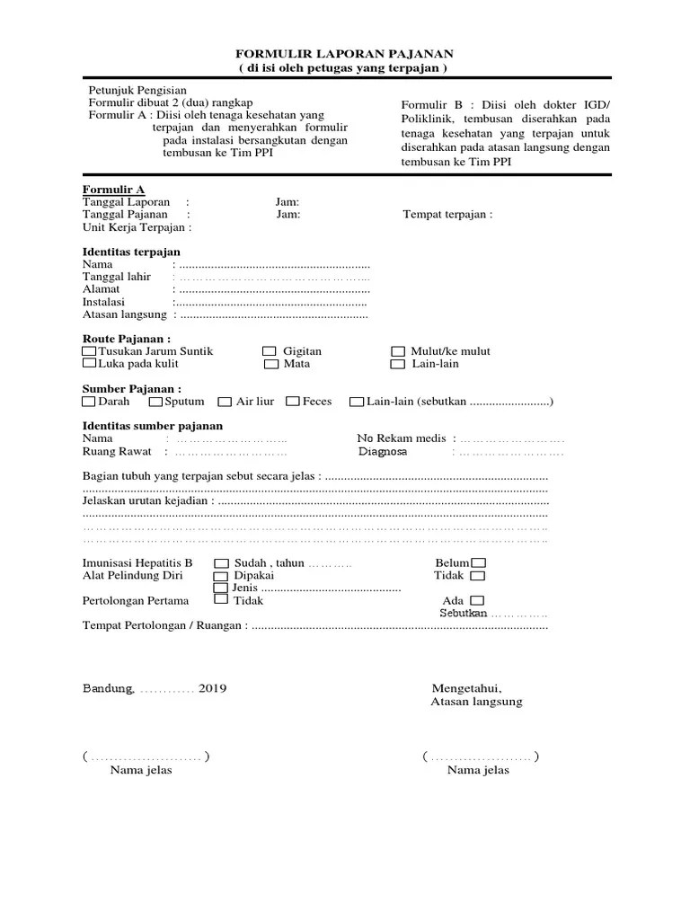 Formulir Laporan Pajanan 2019 | PDF