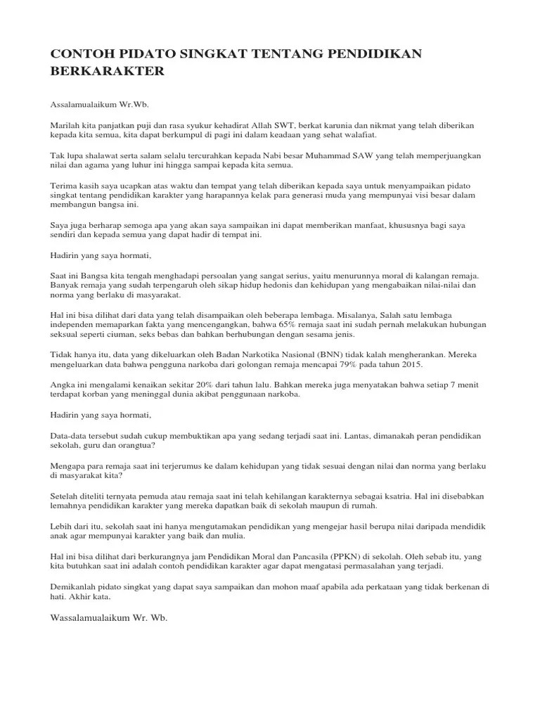 Contoh Pidato Pendidikan Karakter Remaja