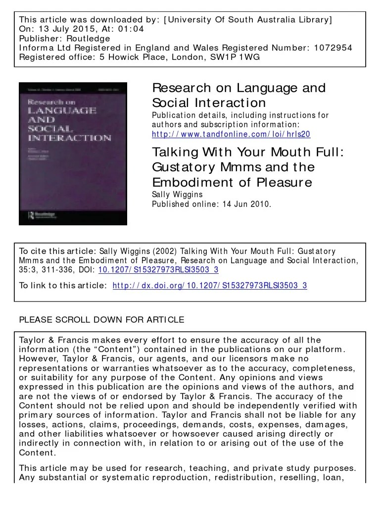 Sally Wiggins 2002 Talking With Your Mouth Full Gustatory 'MMMS