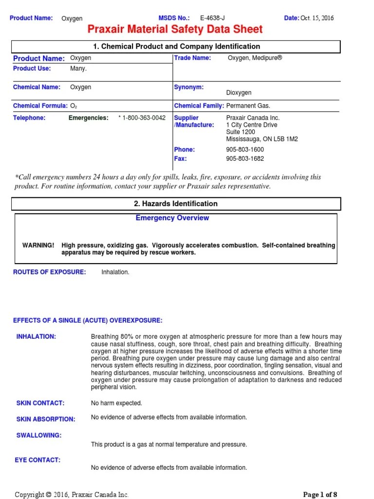 Oxygen Msds PDF Firefighting Oxygen