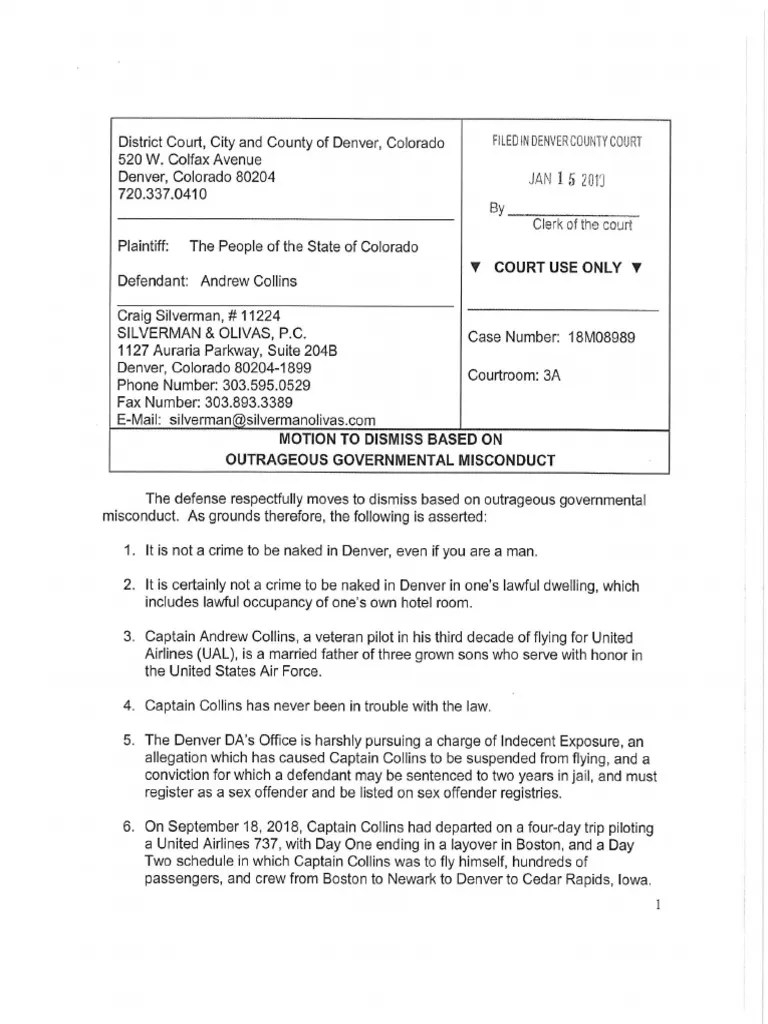 Colorado v. Andrew Collins Motion To Dismiss PDF
