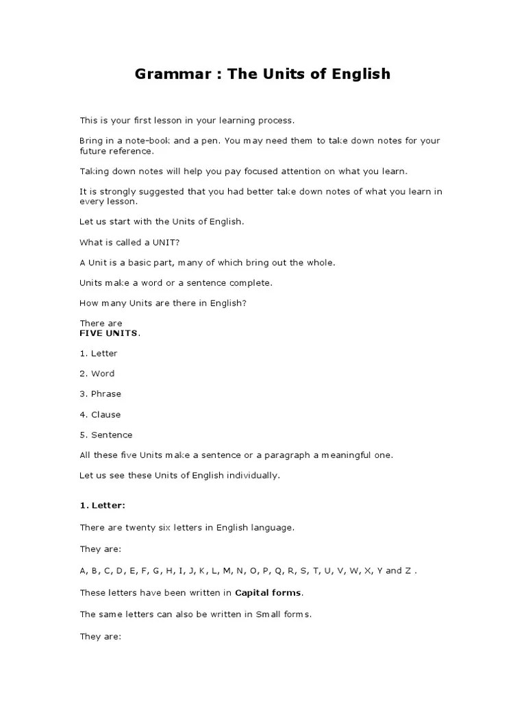 Units of English PDF Phrase English Language