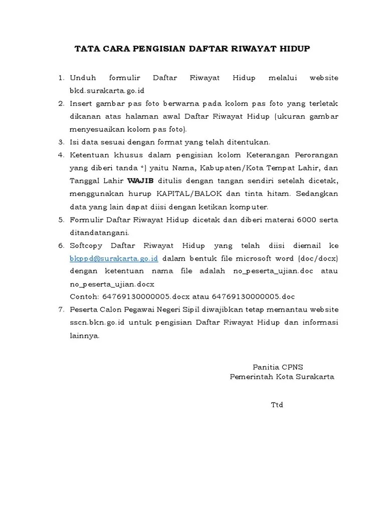 Contoh Daftar Riwayat Hidup Format Docx Ms Word Daftar Ini