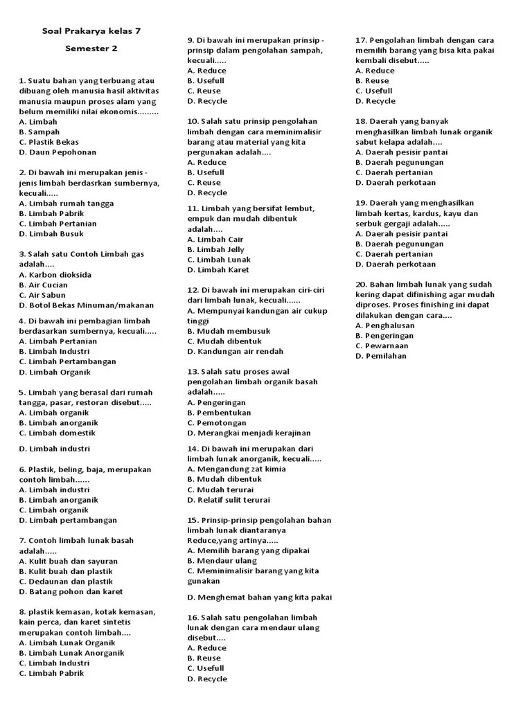 Soal Prakarya Kls 7 | PDF