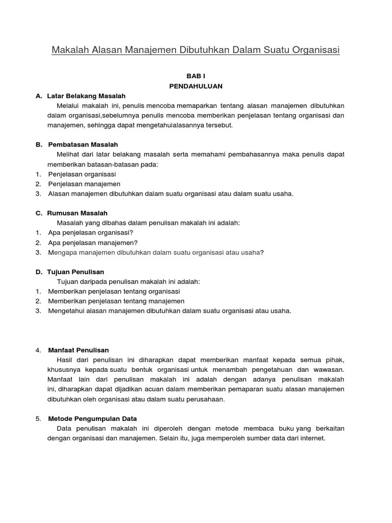 Makalah Alasan Manajemen Dibutuhkan Dalam Suatu Organisasi | PDF