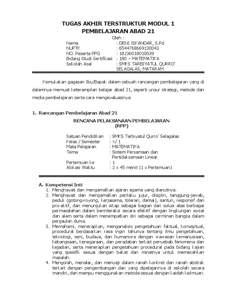 Contoh Rancangan Pembelajaran Dengan Memperhatikan Keterampilan Belajar