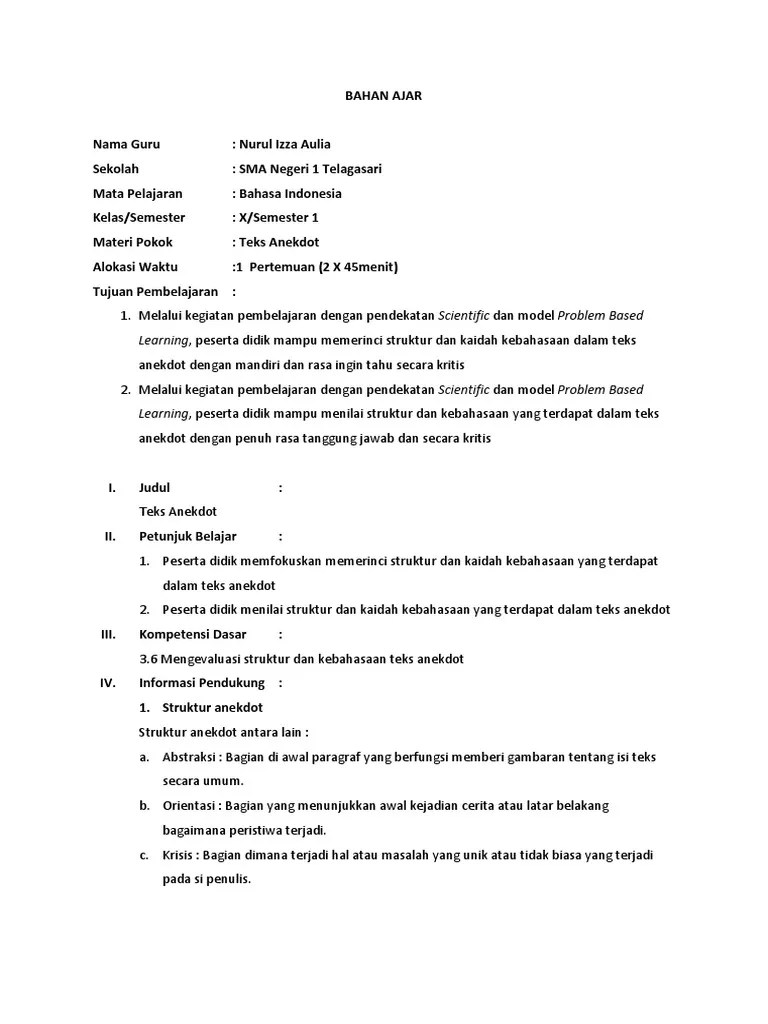 Contoh Analisis Struktur Dan Kebahasaan Teks Anekdot