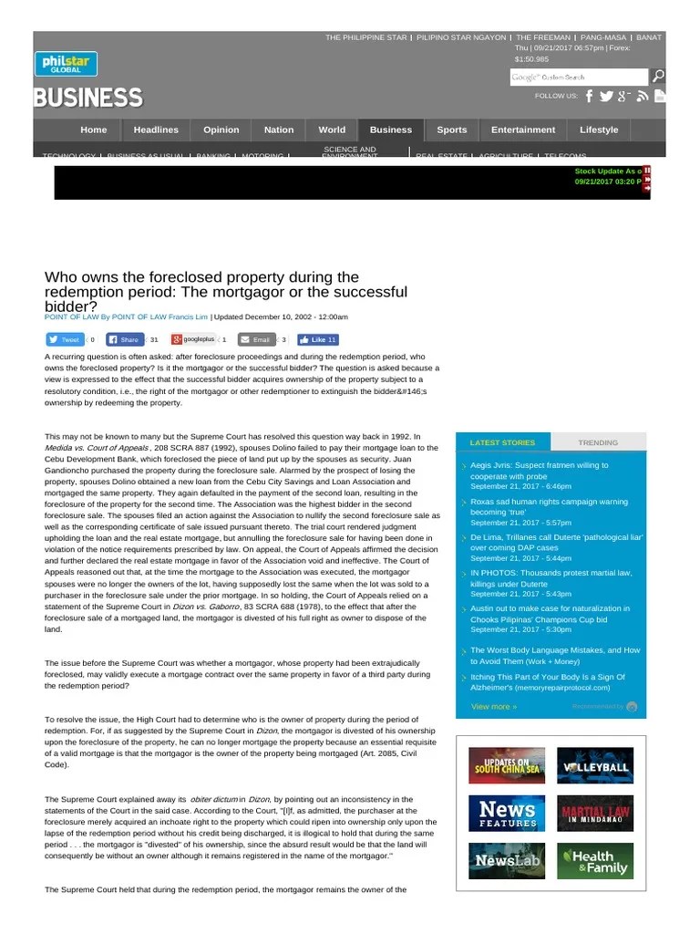 Redemption Period PDF Mortgage Law Foreclosure